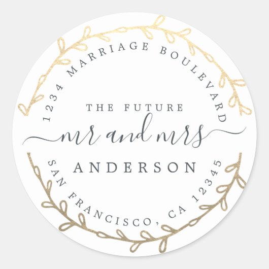 Toekomst: Mr. Gold Wreath Wedding Return Ronde Sticker (Voorkant)