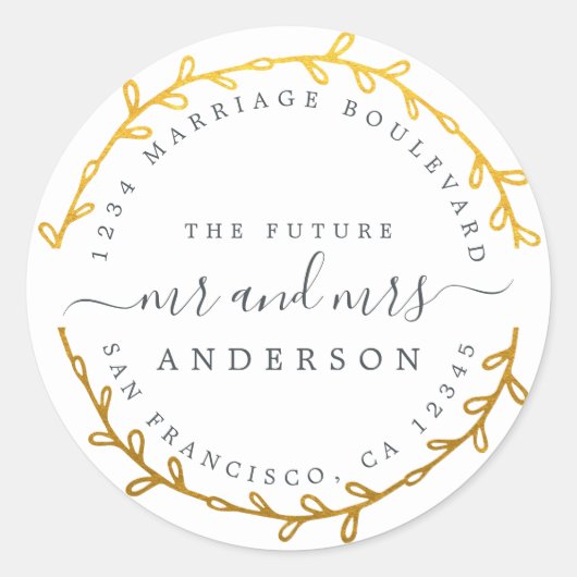 Toekomst: Mr. Gold Wreath Wedding Return Ronde Sticker (Voorkant)