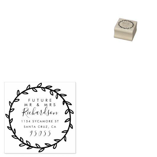 Toekomst Mr & Mrs Hand-getrokken krans retouradres Rubberstempel (Gestempeld)