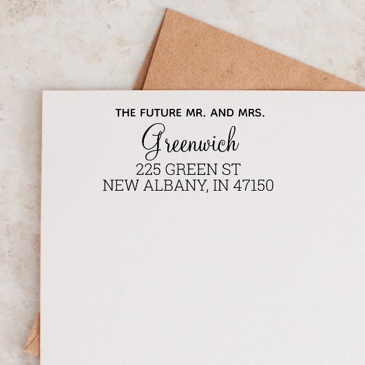 Toekomst Mr. Mrs. Modern Bruiloft Retouradres Cust Zelfinktende Stempel