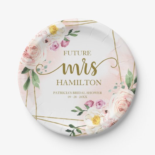 Toekomst Mrs Blush Bloemen Geometrisch Vrijgezelle Papieren Bordje (Voorkant)