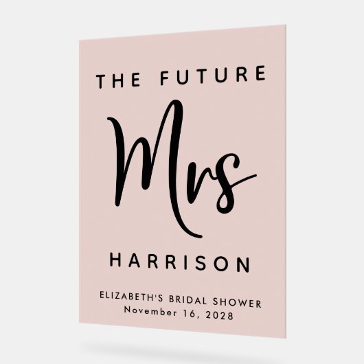 Toekomst Mrs Blush Pink Vrijgezellenfeest Welkom Acryl Bord (Hoek)