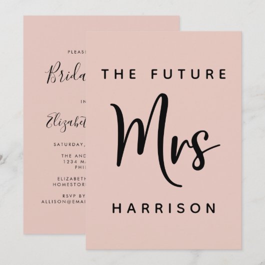 Toekomst Mrs Blush Roze Bruids Douche Uitnodiging (Voorkant / Achterkant)