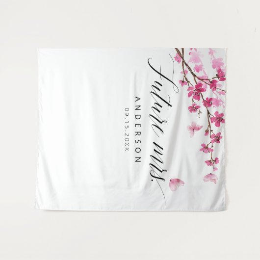 Toekomst Mrs Cherry Blossom Roze Vrijgezellenfeest Wandkleed (Voorkant (horizontaal))