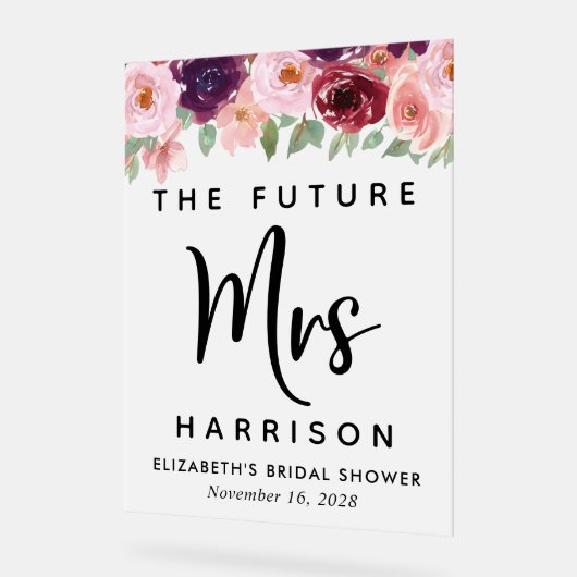 Toekomst Mrs Floral Vrijgezellenfeest Welkom Frost Acryl Bord (Hoek)