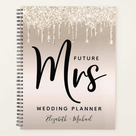 Toekomst Mrs Gold Glitter Drips Bruiloft Planner (Voorkant)