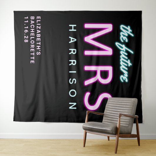 Toekomst Mrs Neon Lights Zwart Bachelorette Tapest Wandkleed (In Situ (horizontaal))