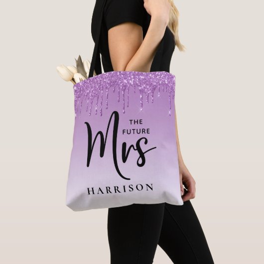 Toekomst Mrs Paarse Glitter druppels gepersonalise Tote Bag (Dichtbij)