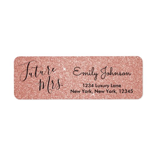 Toekomst Mrs Pink Rose Gold Faux Glitter Sparkle Etiket (Voorkant)