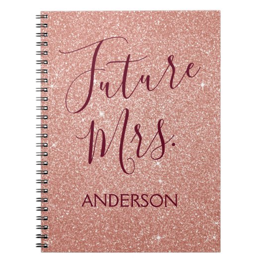 Toekomst Mrs. Roos Gold Blush Roze Sparkle Glitter Notitieboek (Voorkant)