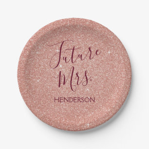 Toekomst Mrs. Roos Gold Blush Roze Sparkle Glitter Papieren Bordje