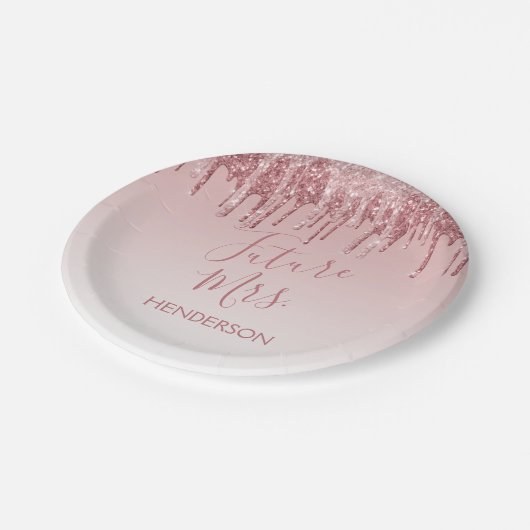 Toekomst Mrs. Roos Gold Blush Roze Sparkle Glitter Papieren Bordje (Gekanteld)