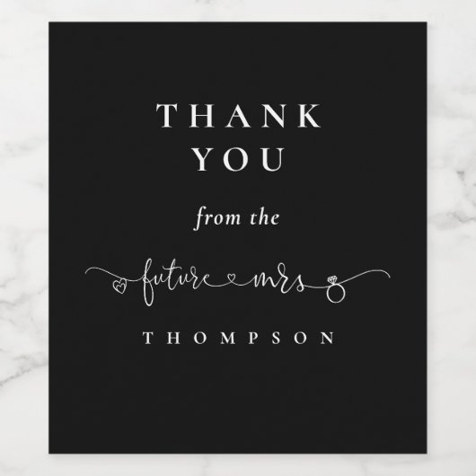 Toekomst Mrs Script Vrijgezellenfeest Black Bedank Wijn Etiket (Enkel label)