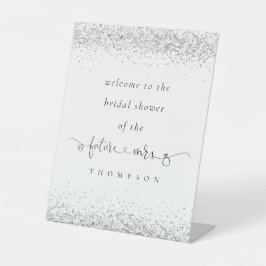 Toekomst Mrs Silver Glitter Welkom Vrijgezellenfee Reclamebord Met Voetstuk