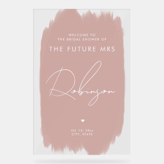 TOEKOMST MRS Vrijgezellenfeest Welkom Dusty Blush Acryl Bord (Voorkant)