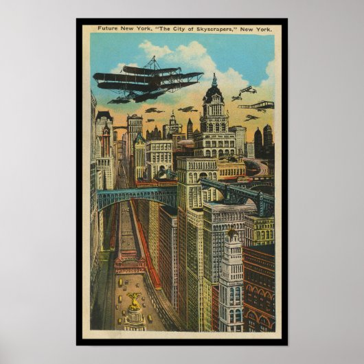 Toekomst New York, de stad Skyscrapers Poster (Voorkant)