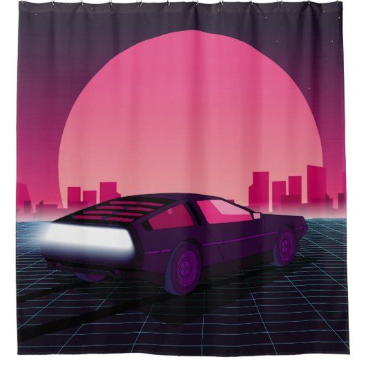 Toekomst opnieuw. sci-fi-achtergrond met stijl 80- douchegordijn (Voorkant)