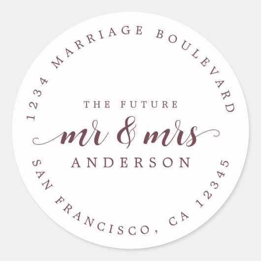 Toekomst van de heer Burgundy Script Return Ronde Sticker (Voorkant)