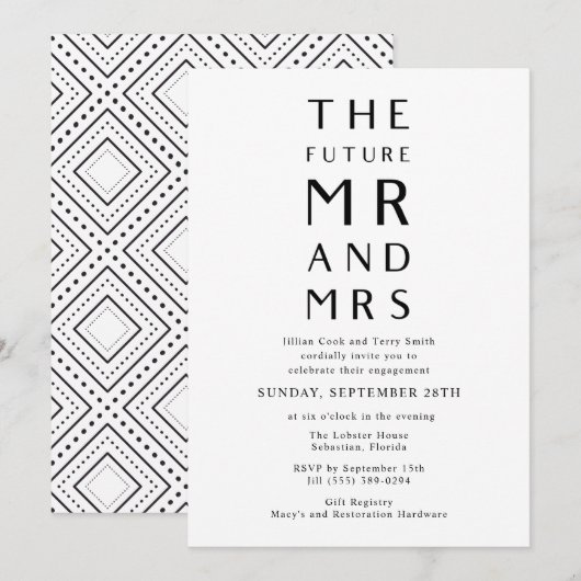 Toekomst van de heer en mevrouw Engagement Party Kaart (Voorkant / Achterkant)