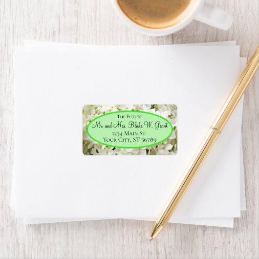 "Toekomst van de heer en mevrouw" White Hydrangea Etiket (Insitu)