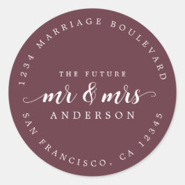 Toekomst van de heer mevrouw Script Burgundy Retur Ronde Sticker