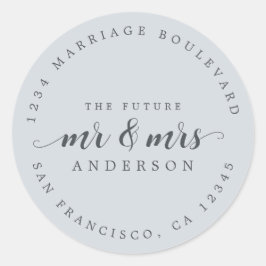 Toekomst van de heer Mrs. Script Pastel Blue Retur Ronde Sticker