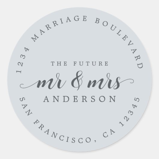 Toekomst van de heer Mrs. Script Pastel Blue Retur Ronde Sticker (Voorkant)