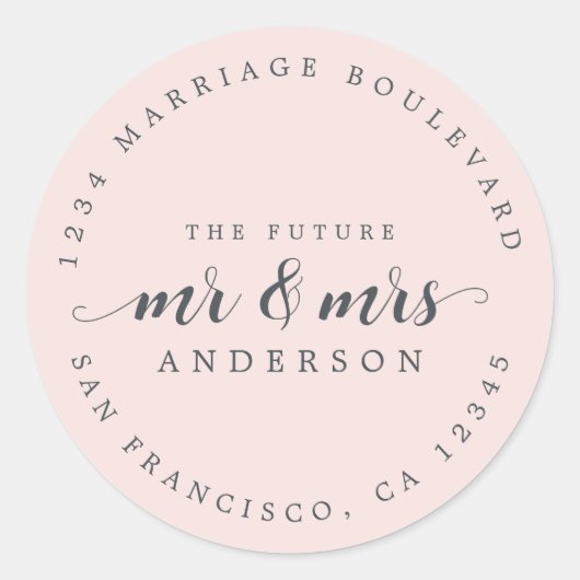 Toekomst van de heer Mrs. Script Pastel Pink Retur Ronde Sticker (Voorkant)