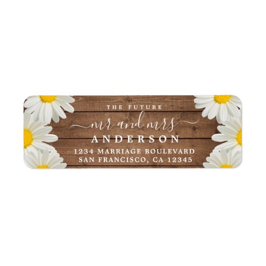 Toekomst van de heer Mrs White Daisies Wedding Ret Etiket (Voorkant)
