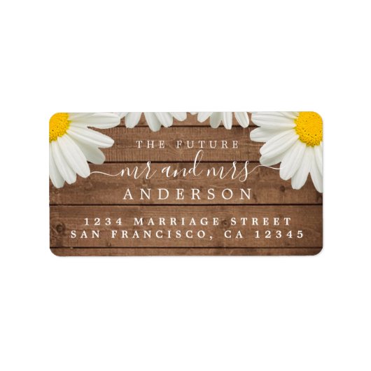Toekomst van de heer Mrs White Daisies Wedding Ret Etiket (Voorkant)