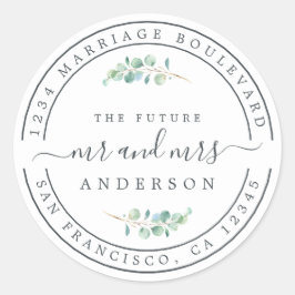 Toekomst van mevrouw Foliage Wedding Return Ronde Sticker