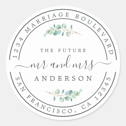 Toekomst van mevrouw Foliage Wedding Return Ronde Sticker (Voorkant)
