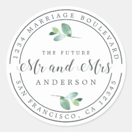 Toekomst van mevrouw Foliage Wedding Return Ronde Sticker