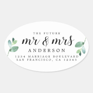 Toekomst van mevrouw Green Foliage Wedding Return Ovale Sticker