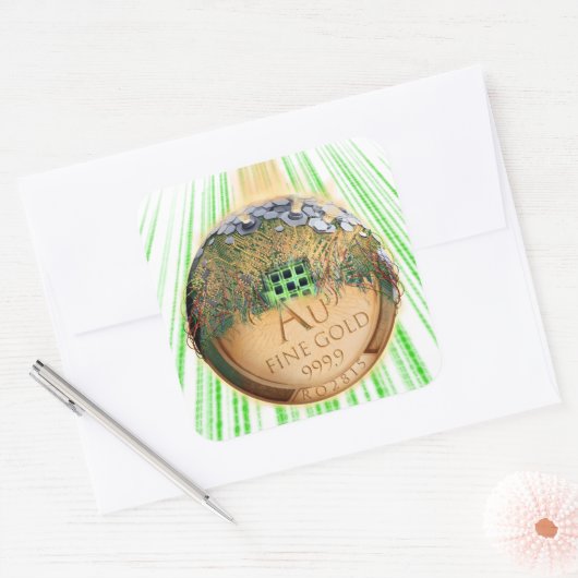 Toekomstig geld vierkante sticker (Envelop)