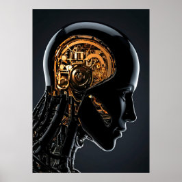 Toekomstig Gouden Mechanisch Brein Zwarte Cyborg H Poster