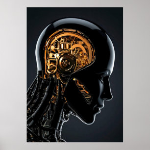 Toekomstig Gouden Mechanisch Brein Zwarte Cyborg H Poster