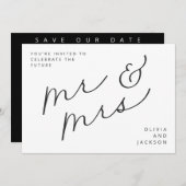 Toekomstig Mr & Mrs Script Foto Z/W Save the Date  (Voorkant / Achterkant)