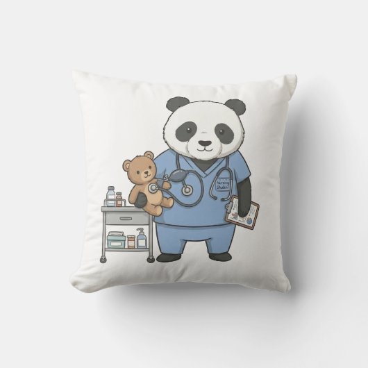 Toekomstig RN Panda: Schattige Geneeskunde Student Kussen (Voorkant)