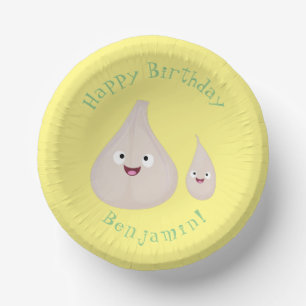 Toekomstige afbeelding van knoflook cartoon papieren kommen