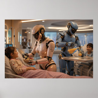 Toekomstige AI Robot Verzorger Poster