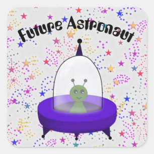 Toekomstige astronaut met Cute Cartoon Space Alien Vierkante Sticker