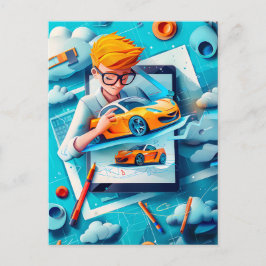 Toekomstige auto ontwerper droom voor kinderen feestdagenkaart