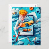 Toekomstige auto ontwerper droom voor kinderen feestdagenkaart (Voorkant / Achterkant)