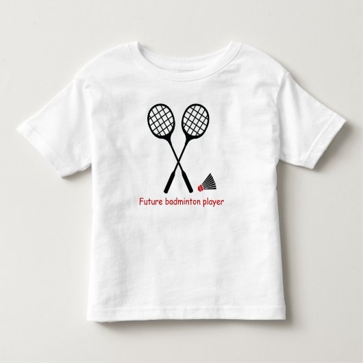 Toekomstige badmintonspeler, racket & shuttle kinder shirts (Voorkant)
