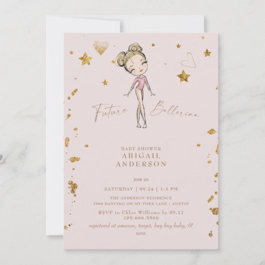 Toekomstige Ballerina Blush Baby shower Invitation Kaart (Voorkant)
