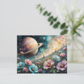 Toekomstige Cosmos Bloem en Ruimte Briefkaart (Staand voorkant)