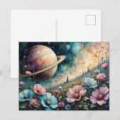 Toekomstige Cosmos Bloem en Ruimte Briefkaart (Voorkant / Achterkant)