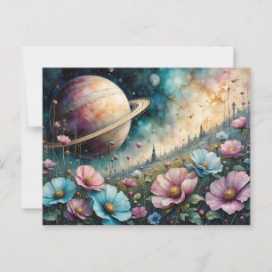 Toekomstige Cosmos Bloem en Ruimte Briefkaart