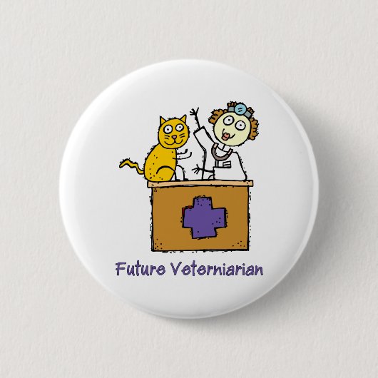 Toekomstige dierenarts - Meisje met kat Ronde Button 5,7 Cm (Voorkant)